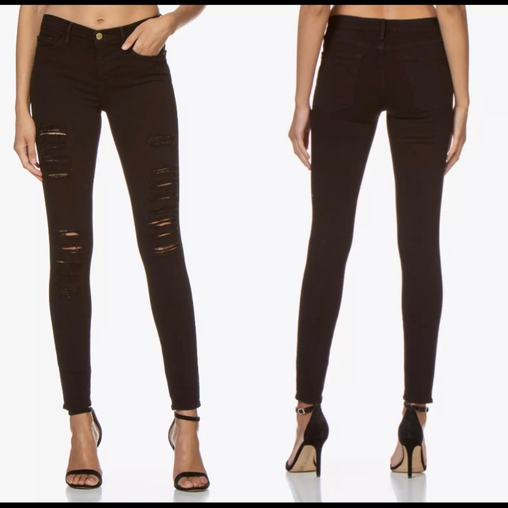 FRAME Black Le Skinny de Jeanne Distressed Sz 26